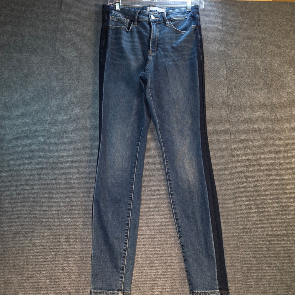 Athleta Sculptek Skinny Jeans Women 8 Blue Excellent High Rise Side Stripe